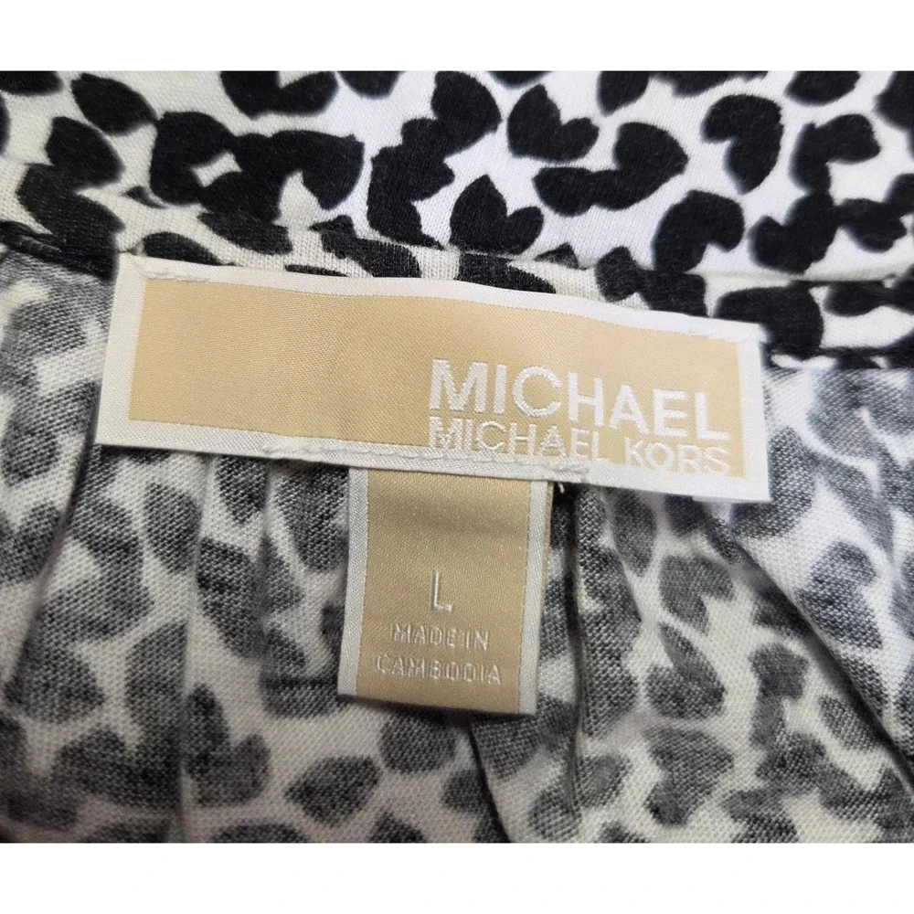 Michael Kors Womens Black White Animal‎ Print Bell Sleeve Top Size L